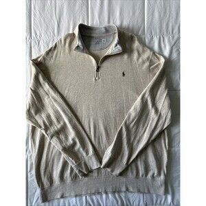 Polo Ralph Lauren 1/4 Zip Mens Size XXL Pullover Oatmeal Beige Sweater